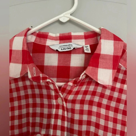 & Other Stories Red and White Gingham Print Button Down Blouse sz 4 - Picture 7 of 9